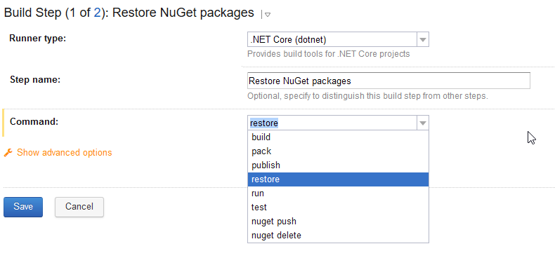 .NET Core build step