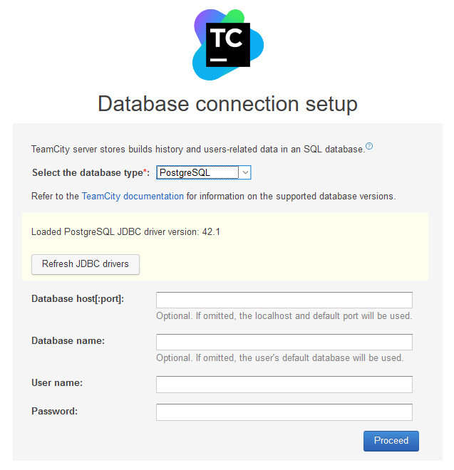 Enter database connection information
